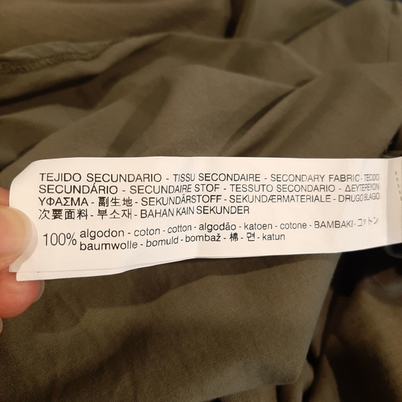 ZARA Side Tie Top Cropped Sleeve Stretchy Olive Army Crew Neck Blouse - Picture 10 of 10